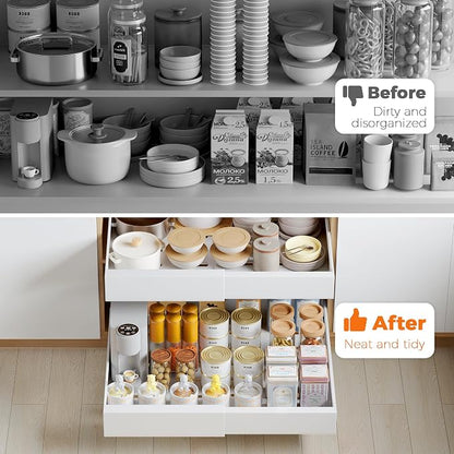 Nacial Pull Out Cabinet Organizer, Large Expandable (17.1"-26.8") Heavy Duty Slide out Drawers with 3 Slides 6 Adhesive, Peel and Stick Pull Out Shelf for Kitchen Pantry Bathroom Organization