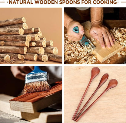8 Pieces Wooden Spoons Set, 8 Inch Small Wooden Spoons for honey, Long Handle Mixing Teaspoon, Handmade Wood Coffee Spoon, Tiny Stirring Spoon for Kitchen Desserts Tasting
