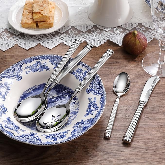 KEAWELL Premium Prestige Silverware Set - Exquisite Craftsmanship, Service for 8, 18/10 Stainless Steel, Luxurious Flatware Set with Serving Utensils, Heavy Duty, Dishwasher Safe (45, Silver)