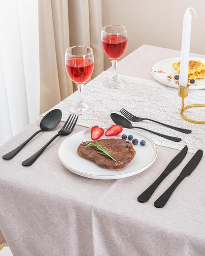 Matte Gold Silverware Set with Steak Knives,Stainless Steel Flatware Set for 6,Modern Cutlery Utensils Set,Spoons and Forks Set for Restaurant,Dishwasher Safe (Black, 36 Piece Set)