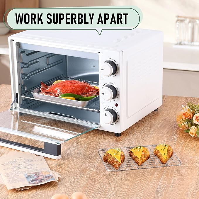 Homikit Toaster Oven Pan with Rack Set (2 Small Baking Sheets+2 Grill Racks), 9 x 7 Inch Stainless Steel Small Cookie Sheets Bacon Tray with Cooling Racks for Baking Roasting, Dishwasher Safe