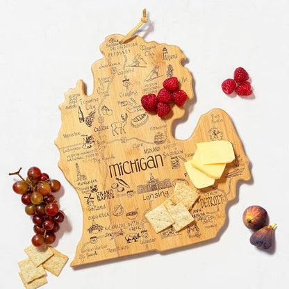 Totally Bamboo Destination Michigan Mitten Shaped Cutting Board, Bamboo Charcuterie and Cheese Serving Board for Kitchen with Hang Tie for Wall Display, 11.75 x 13.25 Inches
