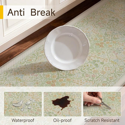 Kitchen Mats for Floor Thick Anti Fatigue Waterproof Vintage Spring Floral Kitchen Rugs 2PCS Cushioned Non Slip Green Comfort Standing Mats for Sink Laundry Office 17.3"×59"+17.3"×30"
