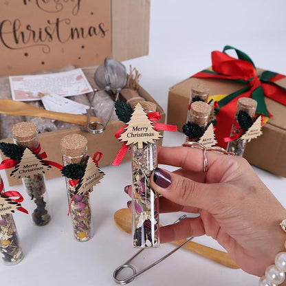 HTF Pack of 5 Christmas Decorations, Tea Party Favors for Women, New Years Eve Party Supplies, Christmas Gifts, Coworker New Year, Happy Holiday Personalized Tea Favors (CH, Tree)
