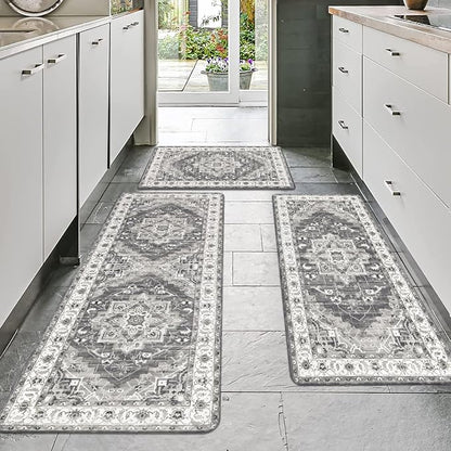 Cushioned Kitchen Rug Sets 3 Piece Anti Fatigue Kitchen Mats for Floor Non Slip Waterproof Kitchen Rugs and Mats Comfort Standing Mat Runner for Home Office,Sink,Laundry