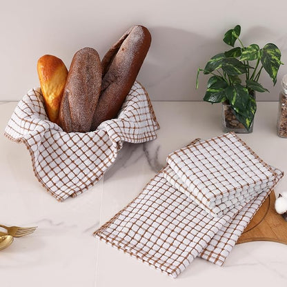 Homaxy Kitchen Towels and Dishcloths Set, 16 x 25 and 12 x 12 Inches, Set of 12 Cotton Terry Kitchen Dish Towels, Super Soft and Absorbent Dish Cloths, Brown