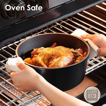 SENSARTE 13Pcs Pots and Pans Set Nonstick Cookware Set Kitchen Cooking Frying Pans with Stay-cool Handle, Dishwasher Safe, Induction Compatible, PFOA/PFOS Free, Black