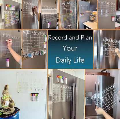 Neatsure Acrylic Magnetic Dry Erase Board Calendar for Fridge, Clear Monthly Planner and Memo Whiteboard for Refrigerator, w/ 8 Colors Markers, 15 x 11