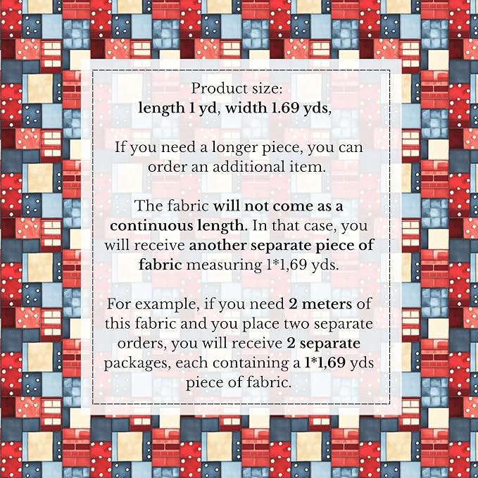 100% Cotton Fabric by the Yard – Turkish Quality Quilting & Sewing Fabric, 1 Yard x 1.69 Yards Wide, Patchwork Cotton for Crafts