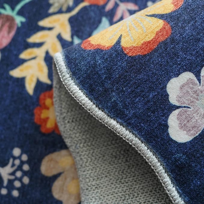 4x6 Living Room Area Rugs: Washable Boho Bedside Rug Non-Slip Floral Small Low Pile Carpet for Kitchen Bedroom Non-Shedding Floor Mat for Kids Room Office Durable Mat for High traffic Area(4x6，Purple)