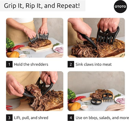 OTOTO New Meat Muncher Meat Claws - Meat Shredder Claws, BBQ Accessories, Grilling Gifts for Men, Halloween Goth Accessories, Spooky Skull Shredder for Goth Kitchen, Heat Resistant Claws (Black)