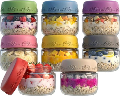 2oz 8Pack Glass Dressing Jars with Leakproof Lids, Containers for Sauce, Salad Dressing, Dips & Snacks – Reusable Glass Food Storage Cups for Lunch Box & Meal Prep(2oz-8Pack)