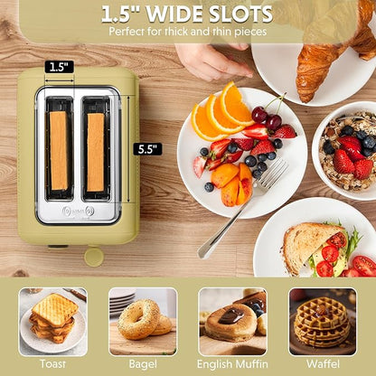 BUYDEEM DT620 2-Slice Toaster, 7 Shade Settings, Extra Wide 1.5'' Slots for Bagel & English Muffin, 6 Toasting Functions, Retro Stainless Steel Toaster with High Lift Lever, Mellow Yellow