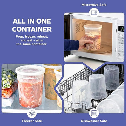 GUSTO [32 oz. - 24 Count Plastic Deli Containers with Lids - Disposable Food Storage Containers With Airtight Lids, Ideal for Soups, Stews, and Meal Prep