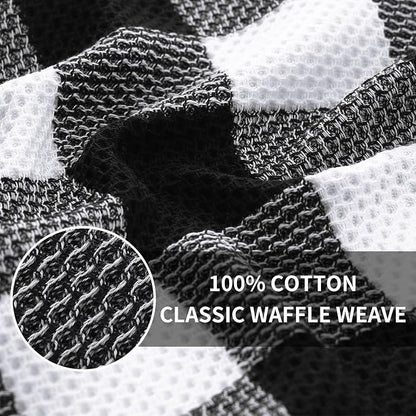 Homaxy 100% Cotton Waffle Weave Check Plaid Dish Cloths, 12 x 12 Inches, Super Soft and Absorbent Dish Towels Quick Drying Dish Rags, 6-Pack, White & Black
