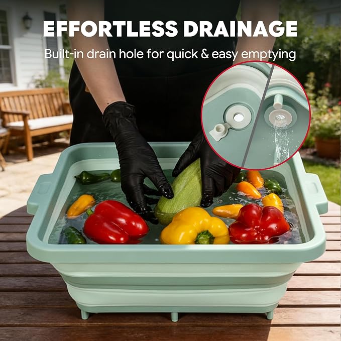 Feasto Collapsible BBQ Prep Tubs with Cutting Board, 9-IN-1, 2 Tubs Portable Grill Prep Station with Side Brackets, Lids, Knives, Meat Claws and Drain Rack, Space-Saving for Kitchen & Camping, Green