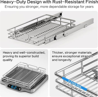 Kitchen Cabinet Pull Out Shelf and Drawer Organizer Slide Out Pantry Storaqe Basket in Multiple Sizes (21" W x 21" D,1 Tier)