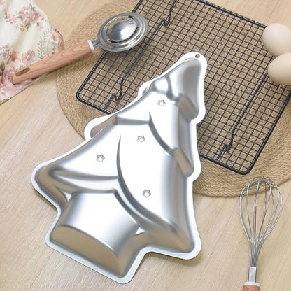 12 Inch Aluminum Christmas Tree Shaped Cake Pan - Professional Non-Stick Baking Tin for Festive Holiday Desserts, For Christmas Cake，silver (Christmas Tree cake pan)