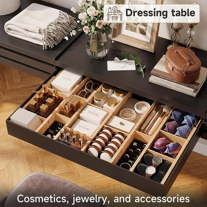 Bamboo Drawer Dividers, Expandable Kitchen Drawer Organizer, Include 6 Dividers, 6 Small Inserts and 6 Medium Inserts for Home, Office, Dressers