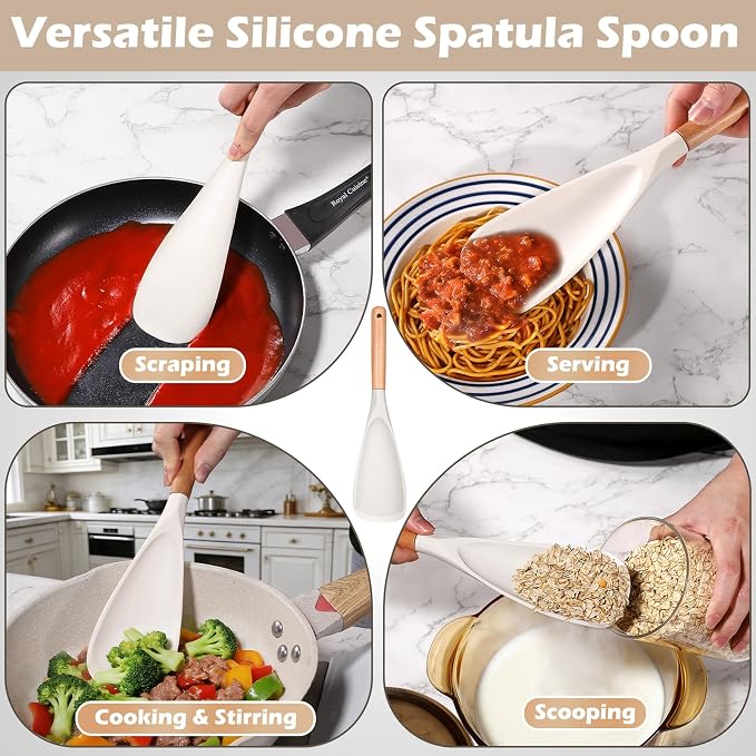 Cooking Spoon Set for Non-Stick Cookware - Wooden Handle & multi function cooking spoon, Heat-Resistant Kitchen Utensils for Stirring, Mixing, Serving (WHITE - 1Pack)