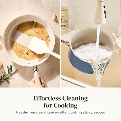 Redchef Saucepan & Frying Pan Set, 8" Ceramic Frying pan & 2.5Qt Saucepan with Lid, Cookware Set, Induction Compatible, Nontoxic PTFE PFOA Free, Oven & Dishwasher Safe, Blue