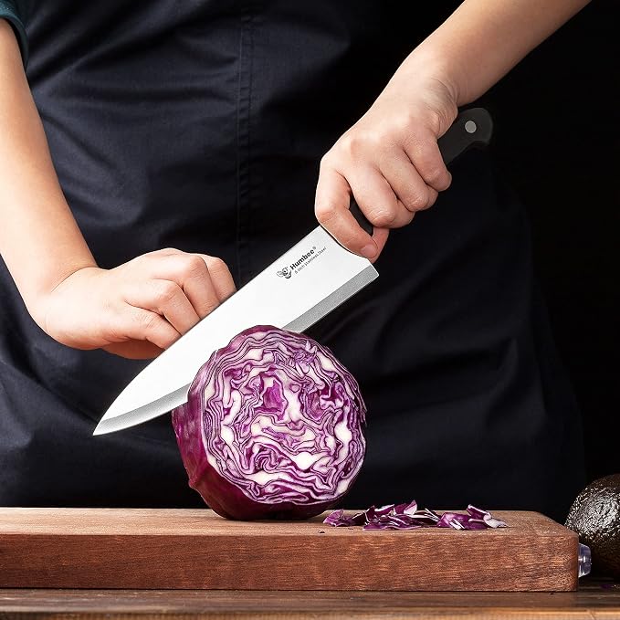8-Inch Chef Knife – Full Tang Razor-Sharp High Carbon Stainless Steel Blade – Hollow Grind Edge – Ergonomic Grip Handle – Professional Kitchen Knife, Black