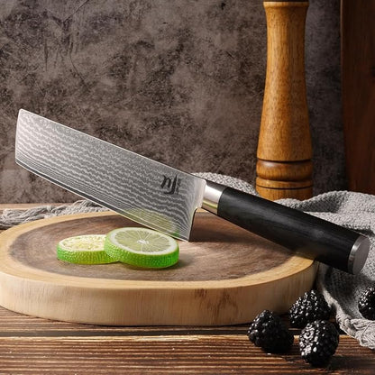 SUNCHUN Nakiri Knife VG-10 Damascus Steel 67-Layer Japanese Vegetable Cleaver, Ultra Sharp 602 HRC Kitchen Knife with Black Pakka Wood Handle, Professional Chef Knife for Vegetables & Food Prep