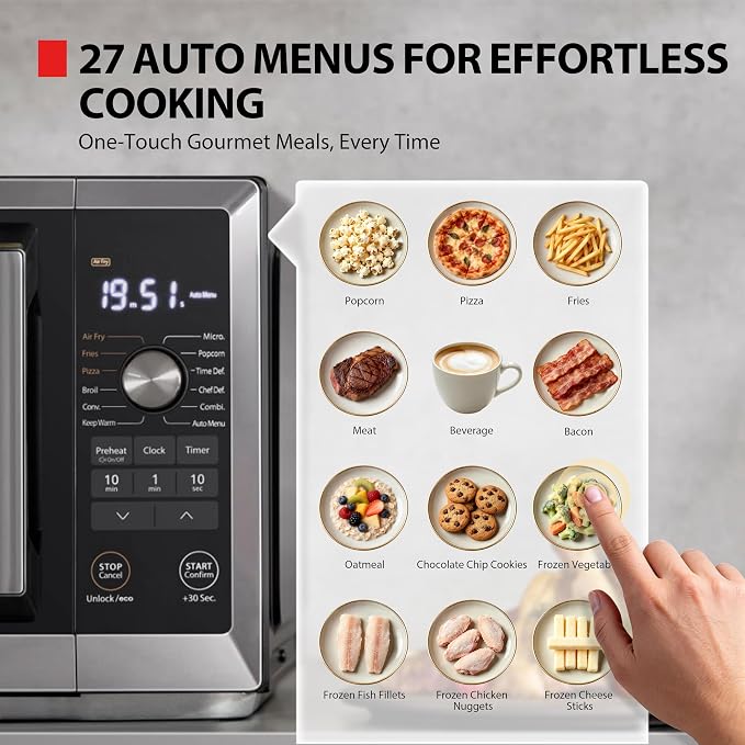 TOSHIBA Optichef Pro Air Fryer Combo Countertop Microwave Oven with Origin Inverter, ChefDefrost, 1.0 Cu.ft., 1000W, Black Stainless Steel, ML2-EC10SAITC(BS)