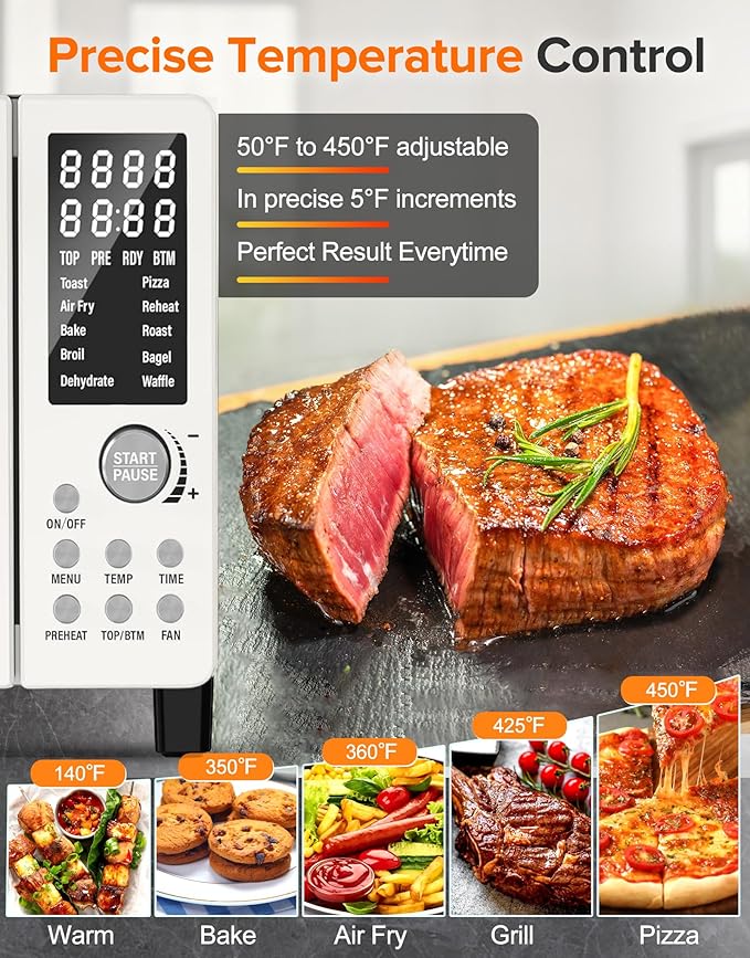 Nuwave Bravo Pro Smart Air Fryer Toaster Oven Combo, Airfryer Convection Oven Countertop, 10-in-1 Functions with Quicker & Even Crisp Technology, 1800W, 50-450°F, PFAS-Free, 21QT, Vanilla Cream