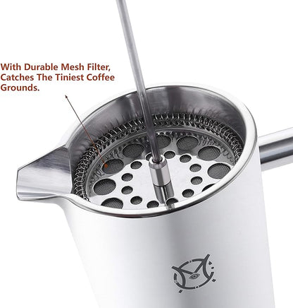 French Press Coffee Maker – 2 Cups Small Stainless Steel Coffee Maker Double Walled French Press 750ML/24OZ