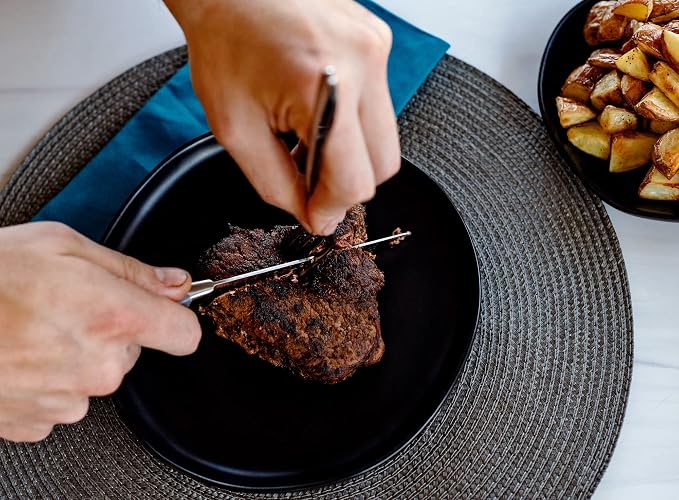 DURA LIVING Premium 4-Piece Steak Knife Set – Sharp Serrated Blades, Forged High Carbon Stainless Steel, Full Tang, Ergonomic Handle, Elegant Gray Finish – Ideal for Dining & Entertaining