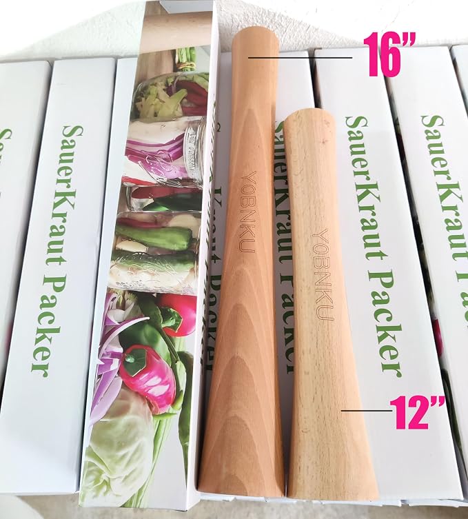 16"Heavy Cabbage Pounder Natural Beech Wood for Fermentation Crocks Sauerkraut pounder/Tamper Packing Down Fermented Foods like Kimchi