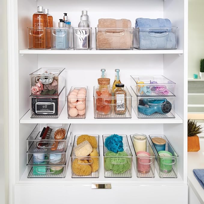 iDesign Stackable Plastic Handle Bin Assortment Set - Storage Organizers for Kitchen, Fridge, Pantry, Home -18 Pack, Clear | Cabinet Organization, Container, BPA-Free