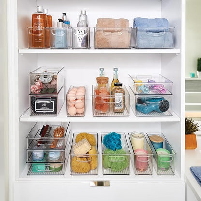 iDesign Stackable Plastic Handle Bin Assortment Set - Storage Organizers for Kitchen, Fridge, Pantry, Home -18 Pack, Clear | Cabinet Organization, Container, BPA-Free