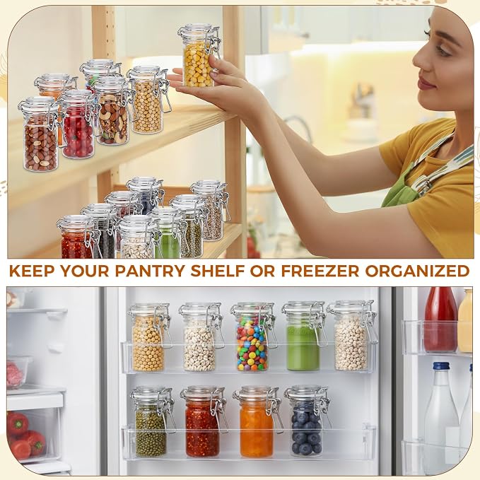 Suclain 20 Pcs 3 oz PET Plastic Storage Jars with Airtight Hinged Lid Mini Sealed Clear Wide Mouth Spice Jar Empty Round Leak Proof Canning Storage Containers for Sugar Jam Sauces Herbs Coffee