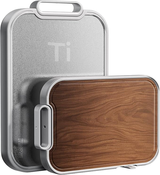 Titanium Cutting Board 2-in-1, Double Sided Wood Cutting Board for Kitchen – Non Toxic Ebony Wood & Titanium Large Chopping Board, Ideal for Meat, Vegetables & Family Cooking