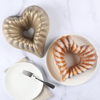 Martha Stewart Dunelle 10.75" Heart‑Shaped Cake Mold — Cast Aluminum Nonstick Fluted Cake Pan — Easy Release, Oven‑Safe to 450°F