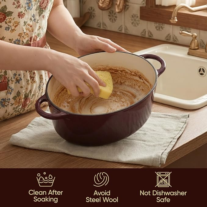 Vintage Style Oval Dutch Oven for Bread Baking, 4.5 Quart Non Stick Enameled Cast Iron Dutch Oven Pot with Lid, Oven Safe Oval Casserole with Lid up to 500°F for Baking, Braising, Stews, Roasting, Fig