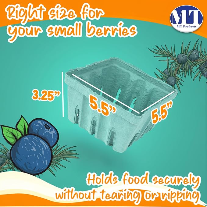 MT Products Green Berry Basket 1 Quart - Molded Pulp Fiber Vented Produce Basket (Pack of 297) - Made in the USA