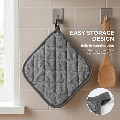 MAQIHAN Pot Holders for Kitchen - 4 PCS Cotton Pot Holder Set Hot Pads for Kitchen and Dining Essentials Decor and Accessories Gray 7 Inch Terry Cloth for Oven Cooking Baking Pans