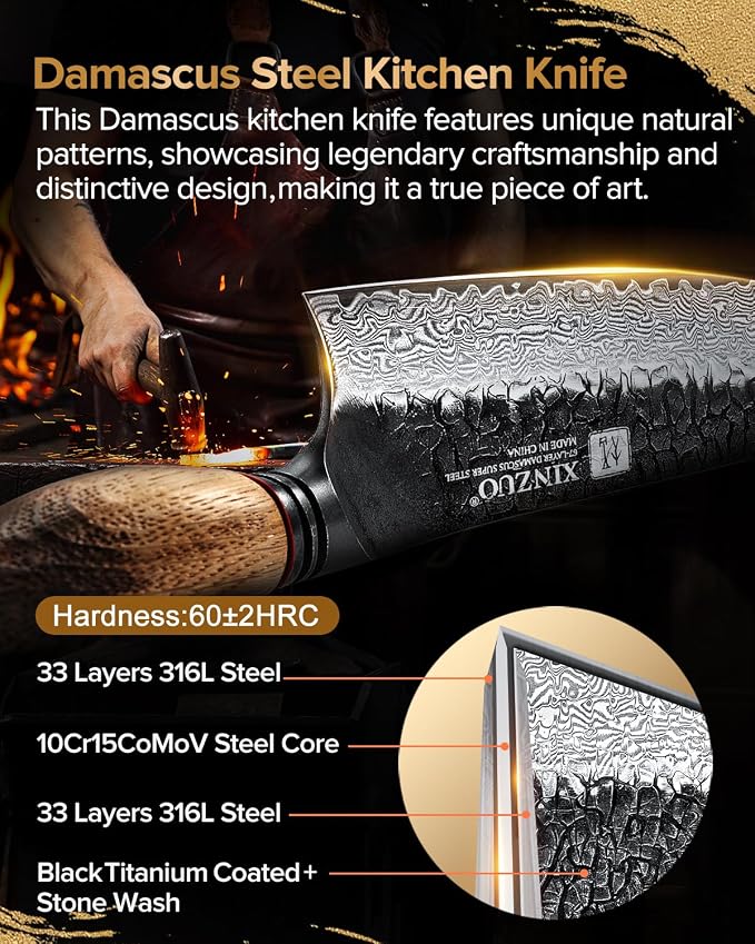 XINZUO 8.3 Inch Kiritsuke Chef Knife, Forged 67 Layers 10Cr15Comov High Carbon Damascus Steel Professional Kitchen Knife,Super Sharp，White Oak + Red G10 Gasket Handle