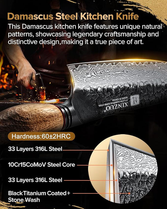 XINZUO 8.3 Inch Kiritsuke Chef Knife, Forged 67 Layers 10Cr15Comov High Carbon Damascus Steel Professional Kitchen Knife,Super Sharp，White Oak + Red G10 Gasket Handle