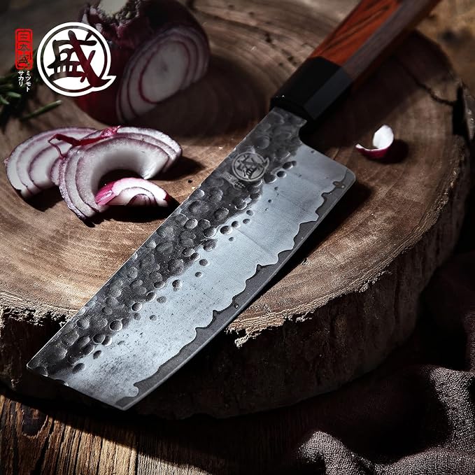 MITSUMOTO SAKARI 4-Piece Japanese Chef Knife Set, 9Cr18MoV Steel | Gyuto, Santoku, Nakiri and paring knives, 3-layer 9Cr18MoV steel, rosewood handles, sandalwood box