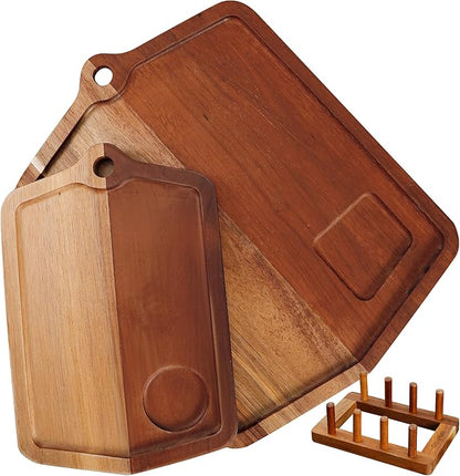 Acacia Wood Cutting Board Set of 2 (16x12, 10x8) Wooden Cutting Boards for Kitchen Non Toxic Dishwasher Safe Non Slip, Extra Large Cutting Board for Meat, Charcuterie, Chopping