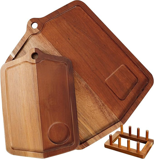 Acacia Wood Cutting Board Set of 2 (16x12, 10x8) Wooden Cutting Boards for Kitchen Non Toxic Dishwasher Safe Non Slip, Extra Large Cutting Board for Meat, Charcuterie, Chopping