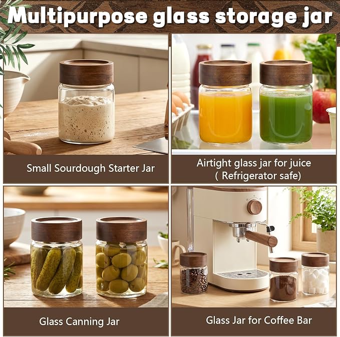 5oz Glass Spice Mason Jars with Screw Wood Lid 6 pcs Airtight Small Glass Jars Seasoning Herb Containers Food Storage Canister for Sugar Coffee Bean Ground Candy Salt Overnight Oat (5oz/150ml*6)