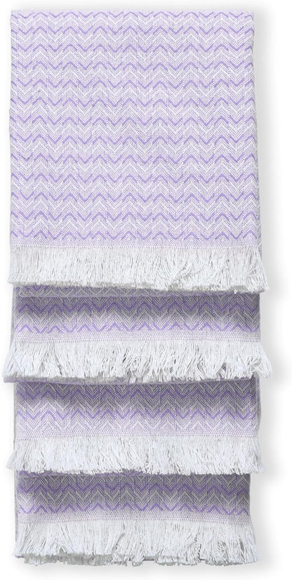 TWINY threads Kitchen Towel Chevron Pattern, Premium Large Kitchen Linen Set, 100% Cotton Wash Rags, Absorbent Quick Drying Cloths, Washable Reusable Multi Purpose, Set of 4, 16x26 Inches, Lavender