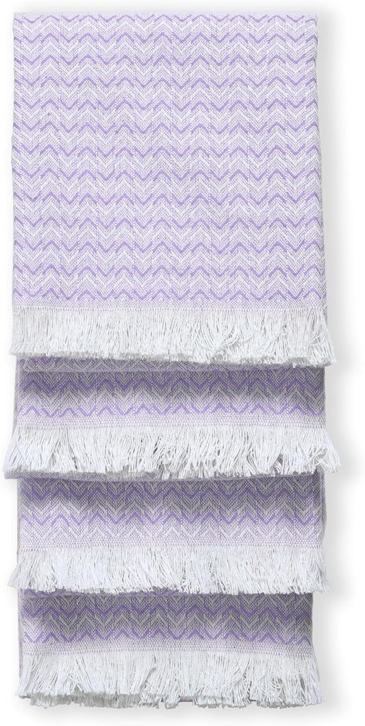 TWINY threads Kitchen Towel Chevron Pattern, Premium Large Kitchen Linen Set, 100% Cotton Wash Rags, Absorbent Quick Drying Cloths, Washable Reusable Multi Purpose, Set of 4, 16x26 Inches, Lavender