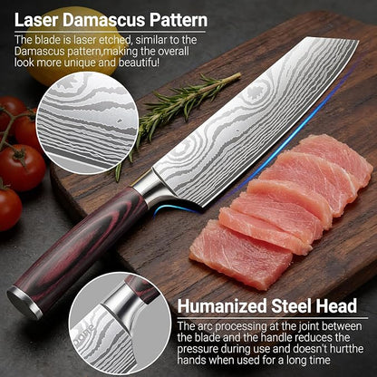 8 Inch Kiritsuke Knife Japanese Chef Knife for Home Kitchen Sushi Fish Meat High Carbon Stainless Steel Kitchen Knife Ultra Sharp Cooking Knives with Ergonomic Handle, Great Gift for Men Women