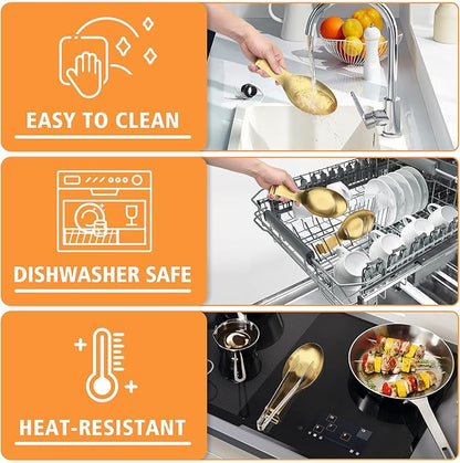 VanlonPro Stainless Steel Spoon Rest, Spatula Ladle Holder, Stainless Steel Utensil Spoon Rest Holder, Brushed Finish, Dishwasher Safe 9.8 x 3.7 Inch (Gold 2PCS)